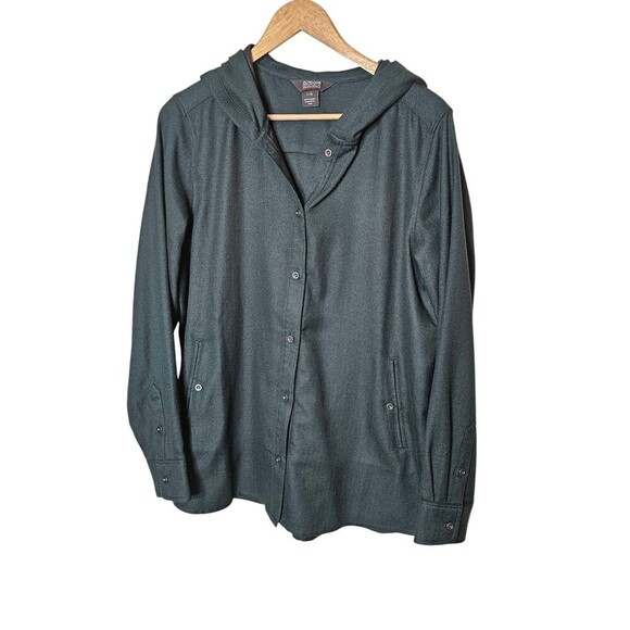 Outdoor Research Green Button Up Hoodie Flannel Shacket Womens Size Large - Picture 1 of 7